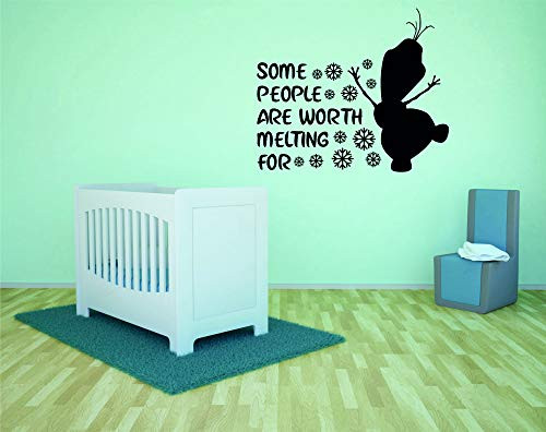 Some People are Worth Melting for Frozen Olaf Snow Disney Sticker Quote for Girls Boys Kids Bedroom Nursery Daycare Kindergarten Home Decor Stickers Wall Art Vinyl Decoration Size 10x20 inch