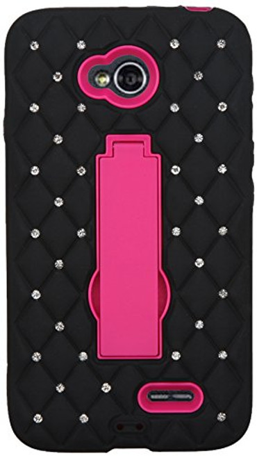 Asmyna Symbiosis Kickstand Protector Cover with Diamonds for LG VS450PP Optimus Exceed 2/M7323 Optimus L70 - Retail Packaging - Hot Pink/Black Asmyna Symbiosis Kickstand Protector Cover with Diamonds for LG VS450PP Optimus Exceed 2/M7323 Optimus L70 - Retail Packaging - Hot Pink/Black
