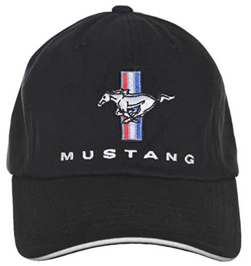 Checkered Flag Mens Ford Mustang Cap Tri-Bar Pony Logo Adjustable Black Hat