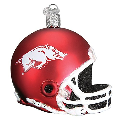 Old World Christmas Glass Blown Ornament with S-Hook and Gift Box College Football Helmet Collection Arkansas