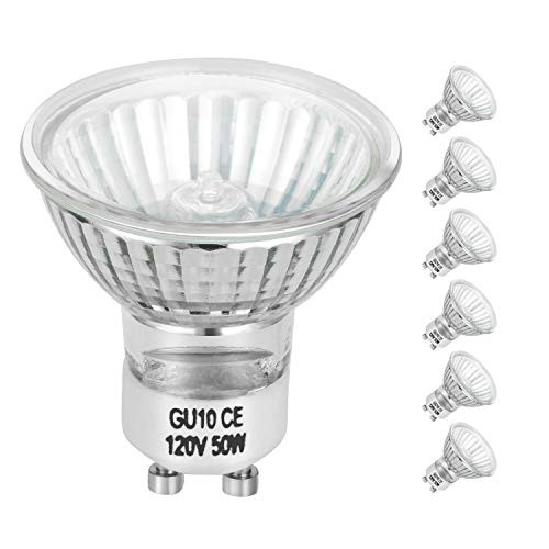 UNITEDLUX GU10 Halogen Light Bulb 50W 120V Glass Cover Dimmable Warm White, GU10 Base Spot Light Bulb (6 Pack)