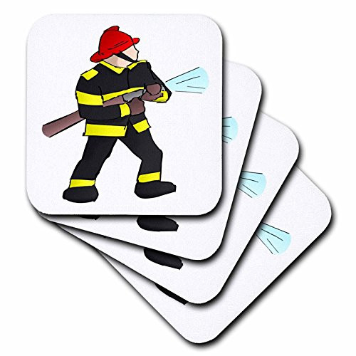 3dRose CST-44807-1 Fireman in Gear with Firehose-Soft Coasters Set of 4