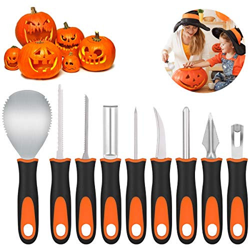 KESYOO 9PCS Halloween Pumpkin Carving Kit Professional Stainless Steel Pumpkin Carving Tools DIY Pumpkin Light Decoration for Halloween Jack O Lantern Decor