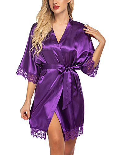 Beautiful Purple Robe Avidlove Womens Satin Robe Kimonos 34 Sleeve Bridal Robes Silky Pajamas ...