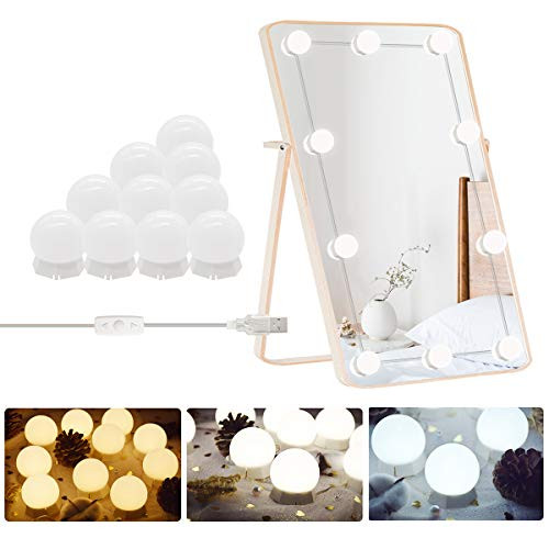 Vanity Lights for Mirror with 10 Dimmable Bulbs LED Vanity Light Kit for Makeup Hollywood Style Adjustable Colors and Brightness with Dimmer Switch and USB Cable Mirror Excluded