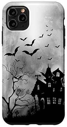 iPhone 11 Pro Max Halloween Haunted House Cemetery Full Moon   Bats Case