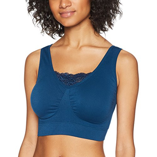 Ahh By Rhonda Shear Womens Plus-Size Double Layer Seamless Bra with lace Inset Bra Sailor Blue 2X Ahh By Rhonda Shear Womens Plus-Size Double Layer Seamless Bra with lace Inset Bra Sailor Blue 2X