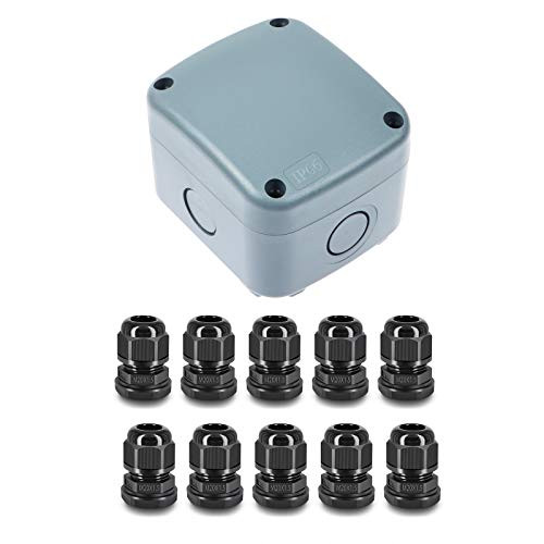 Nineleaf 1PK Junction Box 3 14 x 2 34 x 2 14 86x74x62mm and 10 Piece M20x1_5 Black Compression Cable Glands IP66 Waterproof for Outdoor Use