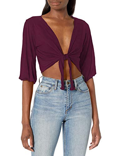 Star Vixen Womens 34 Sleeve Tiefront Shrug Plum Solid L