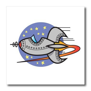 3dRose ht-117508-3 Retro Style Zooming Space Ship Cartoon-Iron On Heat Transfer 10 by 10 for White Material