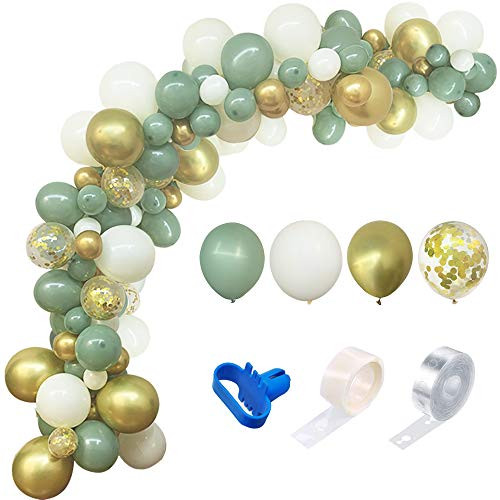CYMYLAR 138Pcs Eucalyptus Balloons Sage green Balloons Olive Green Balloons Garland Arch Kit White Balloon Gold Confetti Balloons Retro Green Balloon and Gold Meatllic Chorme Latex Balloons Set for Wedding Birthday Balloons Baby Shower Decorations Bi CYMYLAR 138Pcs Eucalyptus Balloons Sage green Balloons Olive Green Balloons Garland Arch Kit White Balloon Gold Confetti Balloons Retro Green Balloon and Gold Meatllic Chorme Latex Balloons Set for Wedding Birthday Balloons Baby Shower Decorations Bi