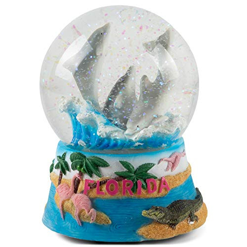 Elanze Designs Florida Dolphins Figurine 100MM Water Globe Plays Tune by The Beautiful Sea