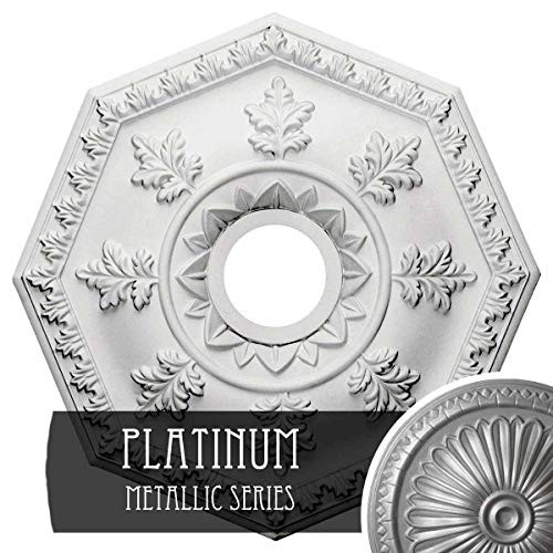 Ekena Millwork CM18NTPLS Nottingham Ceiling Medallion 18OD x 3 12ID x 1 12P Fits Canopies up to 4 58 Hand-Painted Platinum