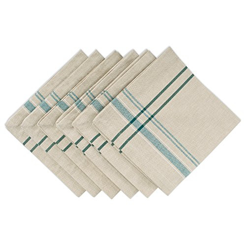 DII 100 Cotton Everyday French Stripe Tabletop Collection Napkin Set TaupeTeal 6 Count
