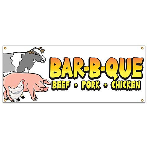 SignMission Bar-B-Que Beef Pork Chicken 48 Banner Concession Stand Food Truck Single Sided Size 18 X 48