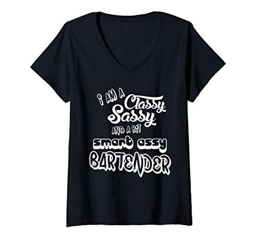 Womens Bartender Classy Sassy Smart Assy T-Shirt - Bartending Gifts V-Neck T-Shirt