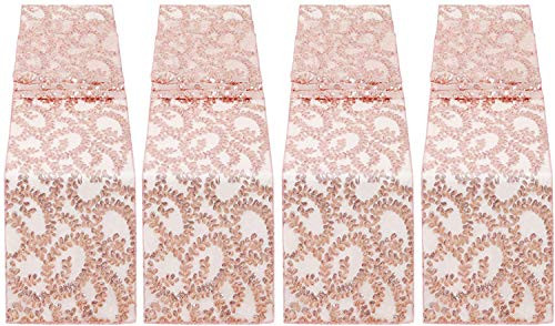 B-COOL Sequin Table Runner 12x72 Glitter Table Runner Rose Gold Flower 4 Pack Table Runner Round Sequin Runners for Party Tables Sparkly Wedding Runner
