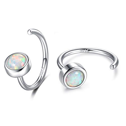Huggie Hoop Earring 925 Sterling Silver Synthetic White Opal Huggie Earrings for Women Open Hoop Earrings Half Hoop Earrings Tiny Hug Hoops Huggie Hoop Earring 925 Sterling Silver Synthetic White Opal Huggie Earrings for Women Open Hoop Earrings Half Hoop Earrings Tiny Hug Hoops