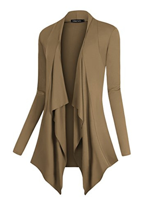 Urban CoCo Womens Drape Front Open Cardigan Long Sleeve Irregular Hem XL Camel