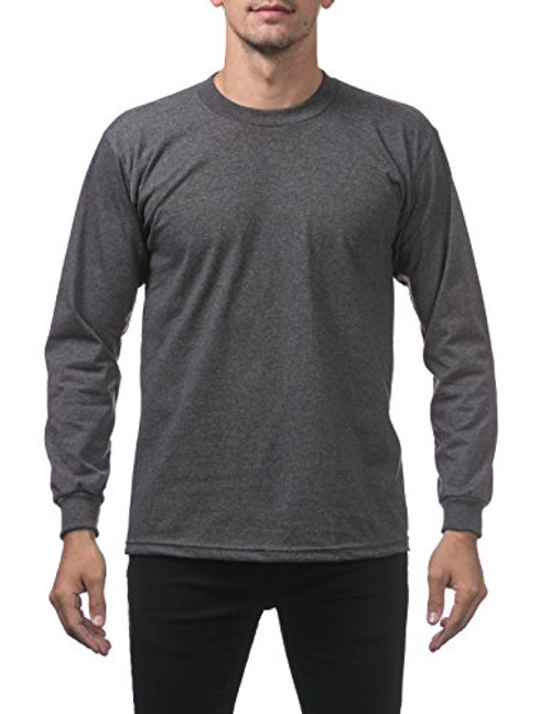 Pro Club Mens Heavyweight Cotton Long Sleeve Crew Neck T-Shirt 4X-Large Charcoal