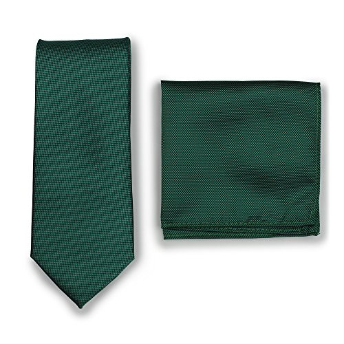 Bows-N-Ties Mens Solid Necktie and Pocket Square Set Matte Microtexture Finish Hunter Green