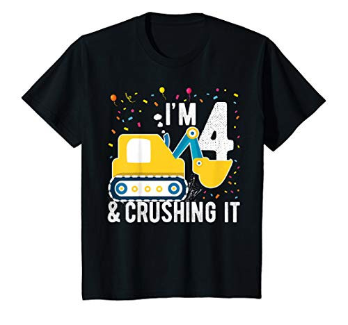 Kids 4th Birthday Boy 4 Year Old Construction Truck Excavator T-Shirt