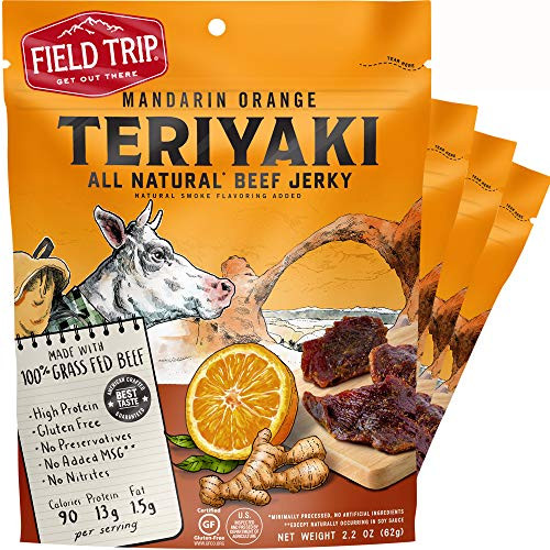 Field Trip Beef Jerky  Gluten Free Jerky Low Carb Healthy High Protein Snacks with No Nitrates Made with All Natural Ingredients  Teriyaki  2_2oz Bags 4 Pack