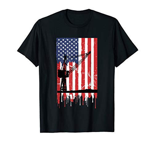 American Flag Vintage Distressed Crane Operator Construction T-Shirt