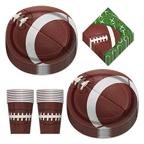 Football Party Game Ball Oval Paper Dinner Plates Luncheon Napkins and Beverage Cups Serves 16