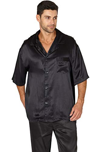 Intimo Mens Silk Charmeuse Pajama Sleep Top Black Medium