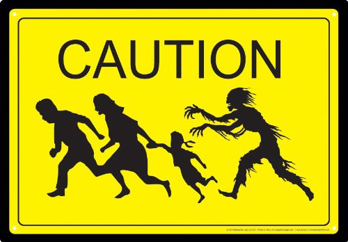 Aquarius Caution Zombies Tin Sign