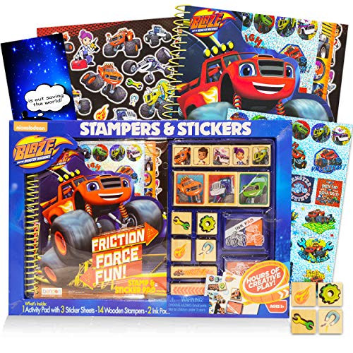 Nick Shop Blaze and The Monster Machines Stickers and Stamps Activity Super Set - Giant Blaze Coloring Kit with Book Pads 14 Stampers 100 Stickers Party Supplies Pack