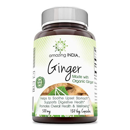 Amazing India Ginger Made with Organic Ginger 500 Mg 120 Veggie Capsules Non-GMO - Helps Soothe Upset Stomach - Supports Digestive Health - Promotes Overall Health   Well-Being* Amazing India Ginger Made with Organic Ginger 500 Mg 120 Veggie Capsules Non-GMO - Helps Soothe Upset Stomach - Supports Digestive Health - Promotes Overall Health   Well-Being*