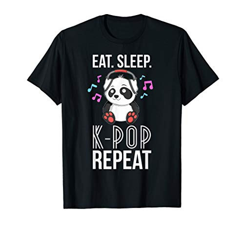Eat Sleep K-Pop Repeat T-Shirt Teens Panda KPop Quote Gift T-Shirt