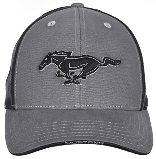 Checkered Flag Mens Ford Mustang Logo Cap Adjustable Gray   Black Hat