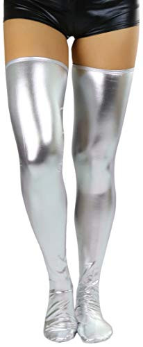 ToBeInStyle Womens Wet Look Thigh Highs - Silver - SM