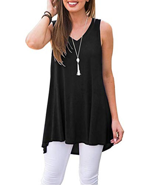 MISFAY Womens Casual Sleeveless T Shirt Blouse V Neck Summer Loose Tunic Tank Tops Shirts Black 2XL MISFAY Womens Casual Sleeveless T Shirt Blouse V Neck Summer Loose Tunic Tank Tops Shirts Black 2XL