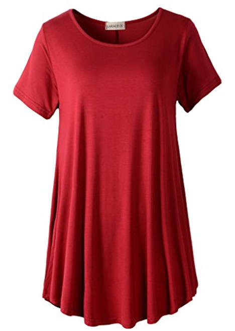 LARACE Women Short Sleeves Flare Tunic Tops for Leggings Flowy Shirt 2X Wine Red LARACE Women Short Sleeves Flare Tunic Tops for Leggings Flowy Shirt 2X Wine Red