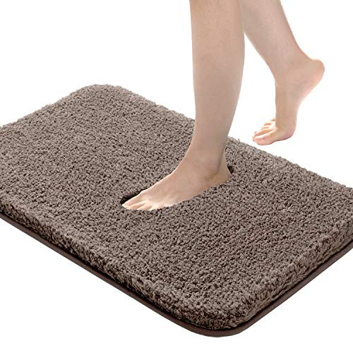 Bathroom Rug Non Slip Bath Mat for Bathroom 20x32 Water Absorbent Soft Microfiber Shaggy Bathroom Mat Machine Washable Bath Rug for Bathroom Thick Plush Carpet Rug for Shower Light Coffee
