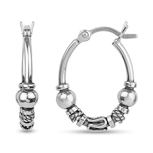 LeCalla Sterling Silver Jewelry Light Weight Oxidized Tribal Bali Hoop Earring for Teen LeCalla Sterling Silver Jewelry Light Weight Oxidized Tribal Bali Hoop Earring for Teen