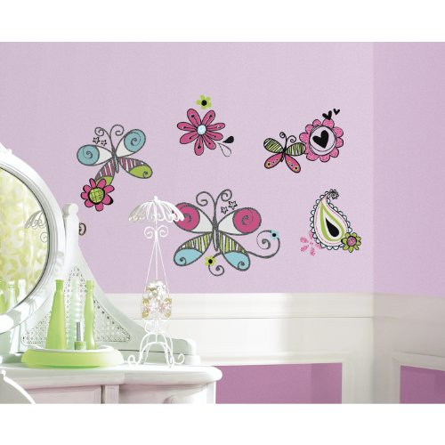 RoomMates Glitter Doodlerific Floral Peel and Stick Wall Decals