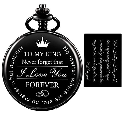 SIBOSUN Pocket Watch for Men Who Have Everything Birthday Gifts for Men Personalized Gifts for Husband Boyfriend King Engraved Black 1 Black