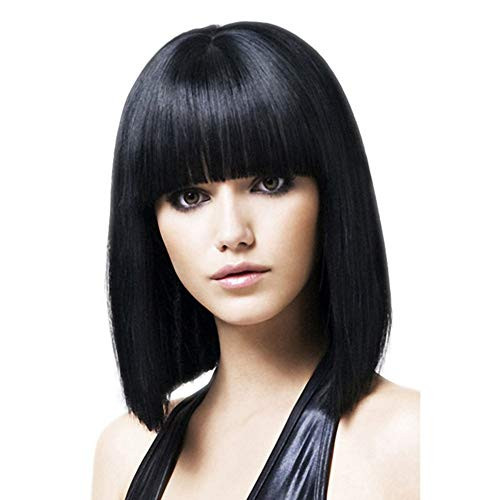 Black Wigs For Women Short Straight Bob Hair Wigs With Bangs Natural Looking Heat Resistant Hair Cosplay Costume Wigs Black