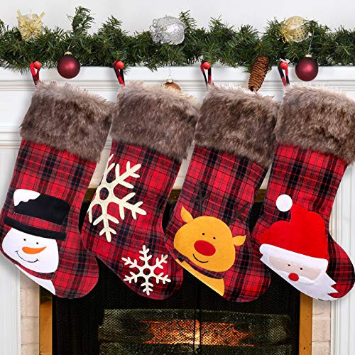 Christmas Stockings 4 Pack 18_5 Large Personalized Christmas Stockings Christmas Decorations with Snowflake Santa Snowman Reindeer Style Stockings for Fireplace Xmas Tree Family Holiday Party Decor