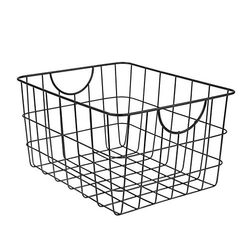 Spectrum Diversified Utility Basket Sturdy Steel Wire Storage Solution Curved Easy Grab Handles Decorative Organization for Toys Pet Supplies Clothing Pantry   More Black