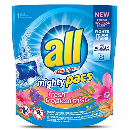 all Mighty Pacs Laundry Detergent Fresh Tropical Mist Pouch 24 Count