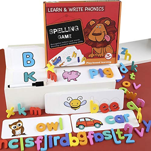 Sight Words Flash Cards Kindergarten See and Spell Learning Toys Educational Game for Toddler Alphabet Puzzles Preschool Learning Activities Toys for 2-6 Year Old Girls Boys Xmas Gifts for Kids