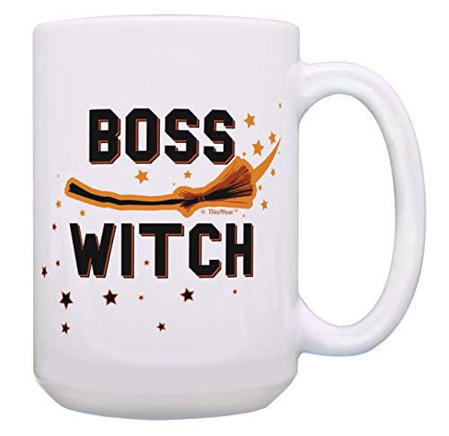 Witch Halloween Mug Large Boss Witch Pun Cup Puns Mug Halloween Cup 15-oz Coffee Mug Tea Cup White