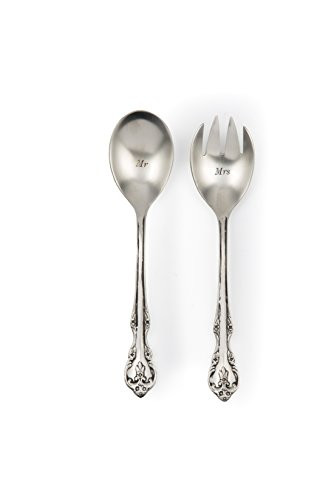 Shiraleah Home Mr & Mrs Salad Servers, Antique Silver