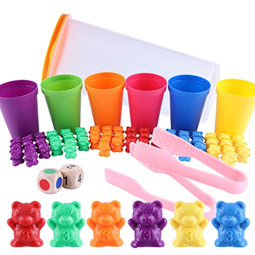 Counting   Sorting Toy for Kids 70 Pcs Colorful Counting Bears with Matching Sorting CupsBear Counters and Dice Math Toddler Games Fun Math Manipulative Educational Toy for Home School Classroom